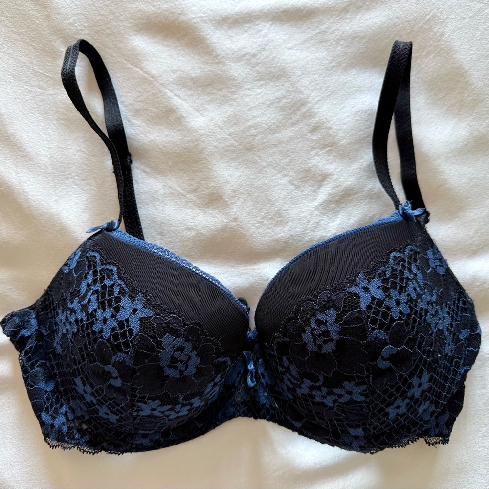 Adore Me Black Bra with Blue Lace 36C